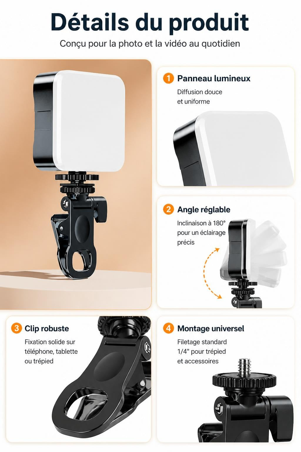 Lampe de remplissage pour téléphone portable, éclairage portable, photographie RGB, poche, diffusion en direct