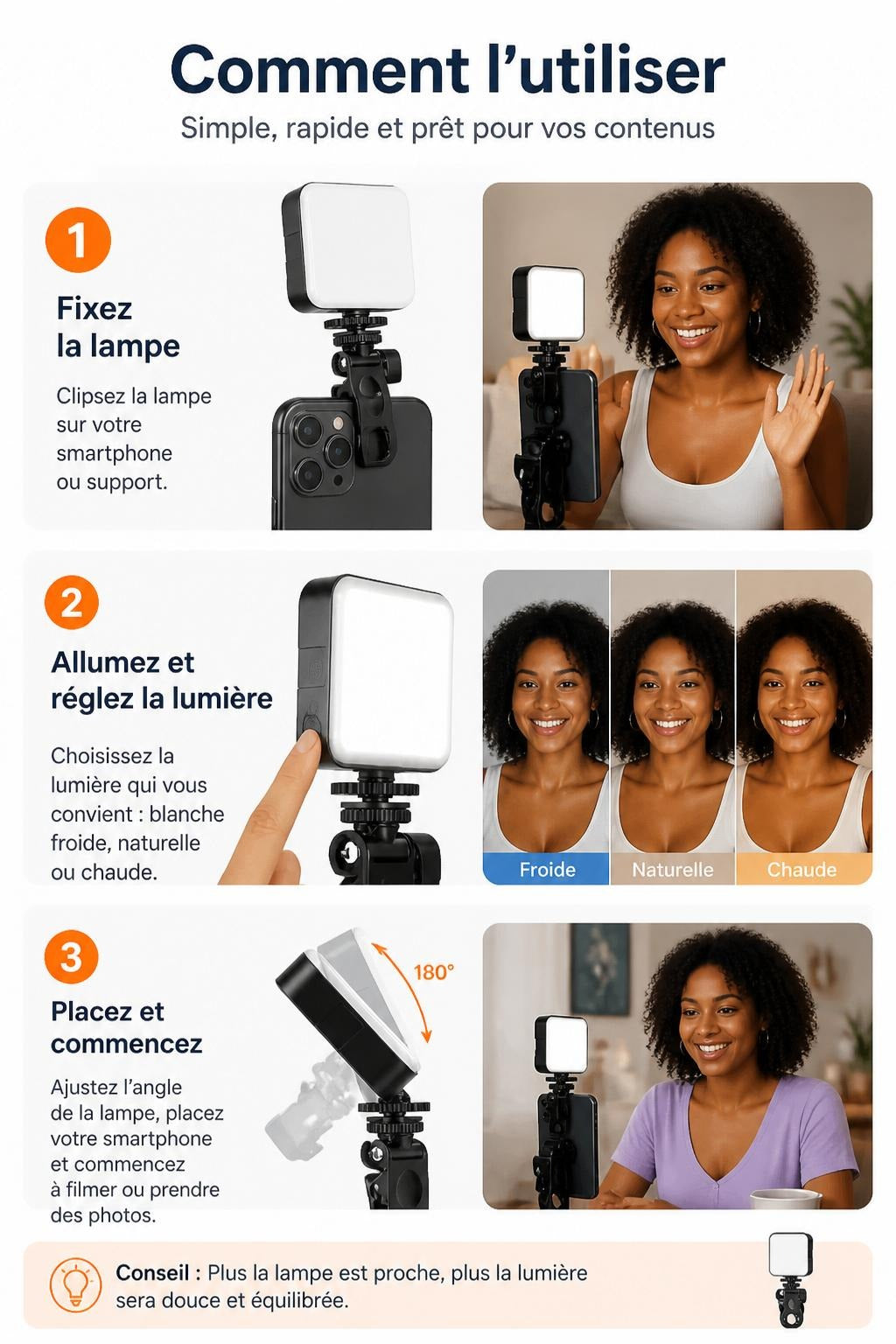 Lampe de remplissage pour téléphone portable, éclairage portable, photographie RGB, poche, diffusion en direct