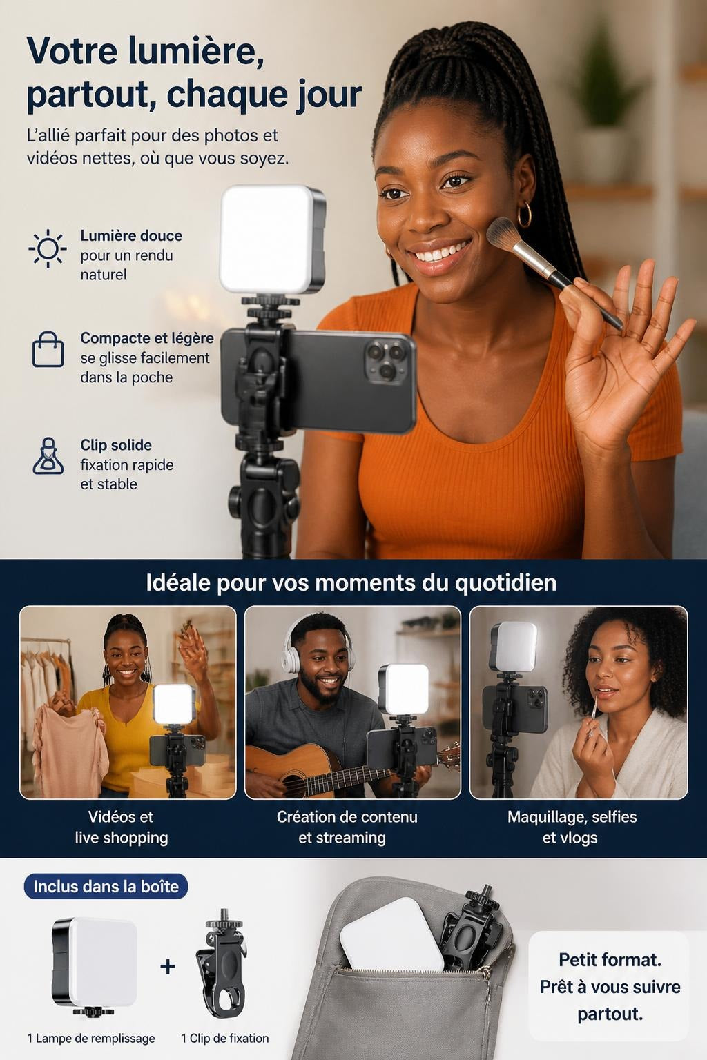 Lampe de remplissage pour téléphone portable, éclairage portable, photographie RGB, poche, diffusion en direct